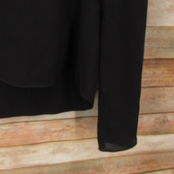 Ann Taylor Black Split Front Tie Collar Silk Cover M - Picture 8 of 15